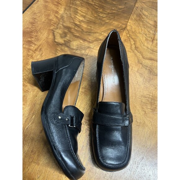Vtg 90s Bandalino 8.5 M Black Leather Shoes Block Heel Career Old Money Chunky - Picture 3 of 10